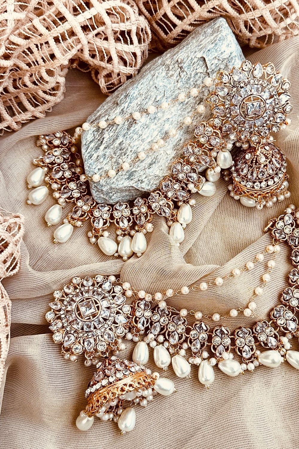 White Stone Work Jhumka Earrings Online in Dubai UAE Abudhabi Ajman Sharjah