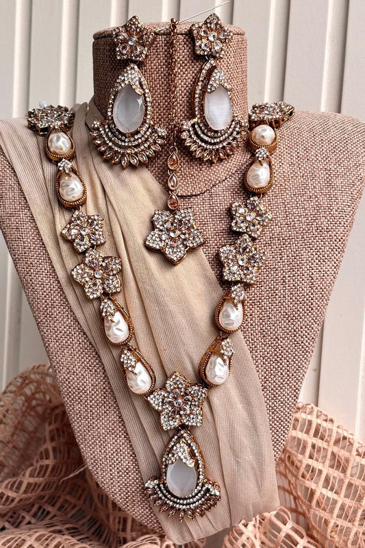 White Stone Work Mala Jewellery Set Online in Dubai UAE Abudhabi Ajman Sharjah