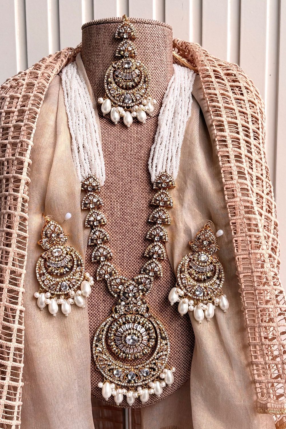 White Stone Work Malaa Jewellery Set Online in Dubai UAE Abudhabi Ajman Sharjah