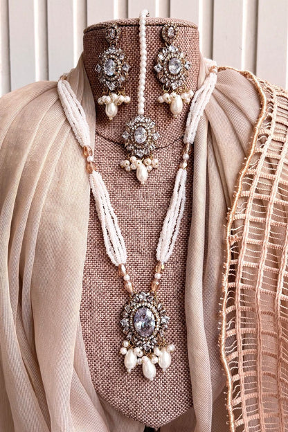 White Stone Work Necklace and Earrings Set Online in Dubai UAE Abudhabi Ajman Sharjah