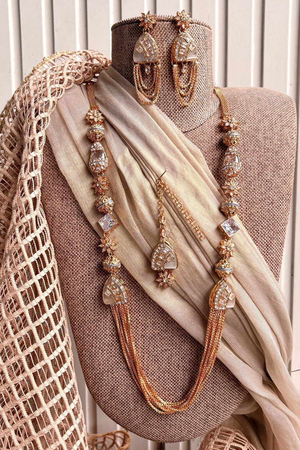White Stone Work Turkish Malaa Jewellery Set Online in Dubai UAE Abudhabi Ajman Sharjah