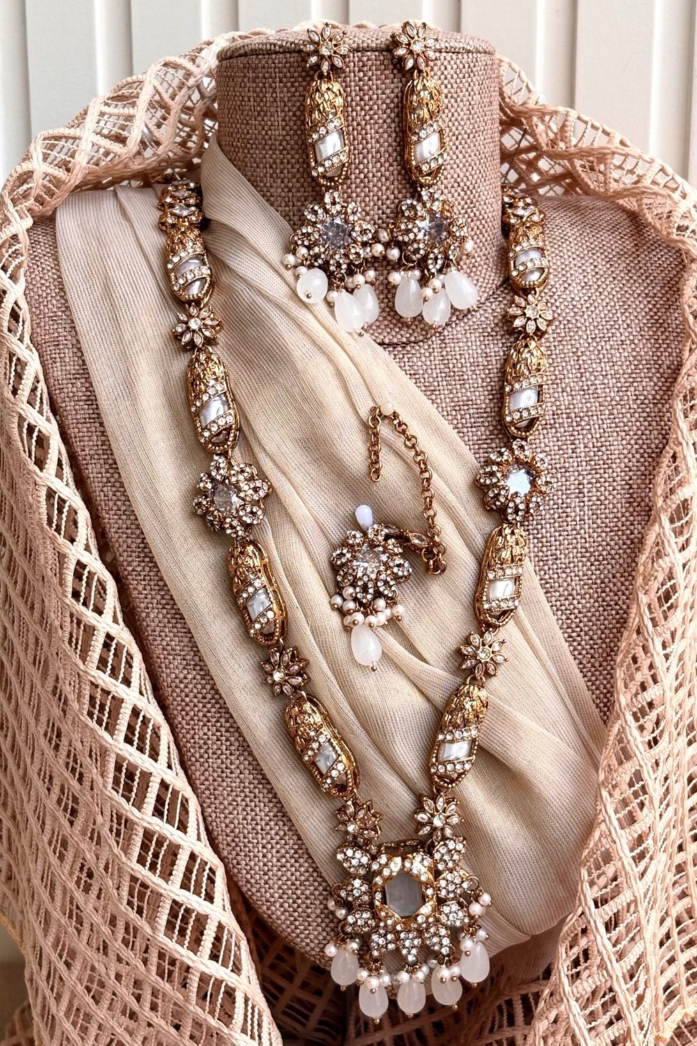 White Stone Work Turkish Malaa Necklace Set Online in Dubai UAE Abudhabi Ajman Sharjah