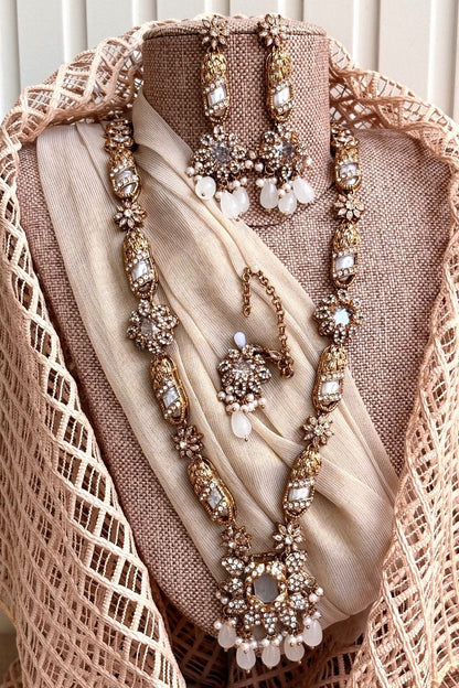 White Stone Work Turkish Malaa Necklace Set Online in Dubai UAE Abudhabi Ajman Sharjah