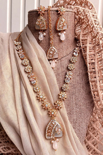 White Stone Work Turkish Malaa Necklace Set Online in Dubai UAE Abudhabi Ajman Sharjah