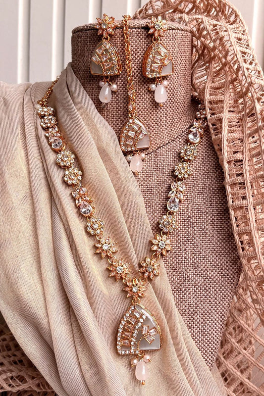 White Stone Work Turkish Malaa Necklace Set Online in Dubai UAE Abudhabi Ajman Sharjah