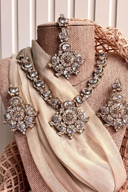 White Stone Work Turkish Necklace Set Online in Dubai UAE Abudhabi Ajman Sharjah