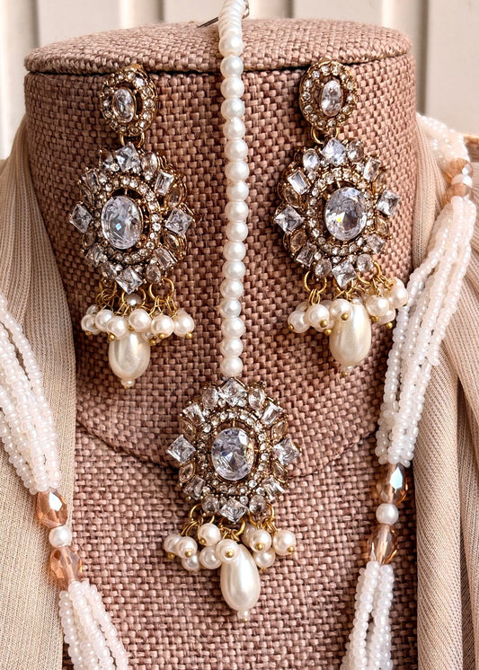 White Stone Work Wedding Jewelry Set Online in UK USA Canada