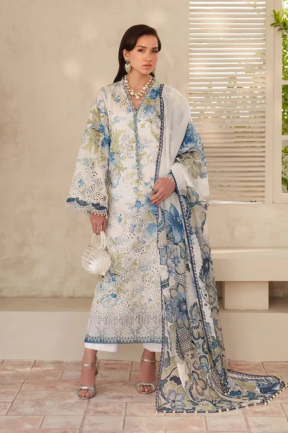 White Swiss Lawn Unstitched Salwar Suit Online in Dubai UAE Abudhabi Ajman Sharjah