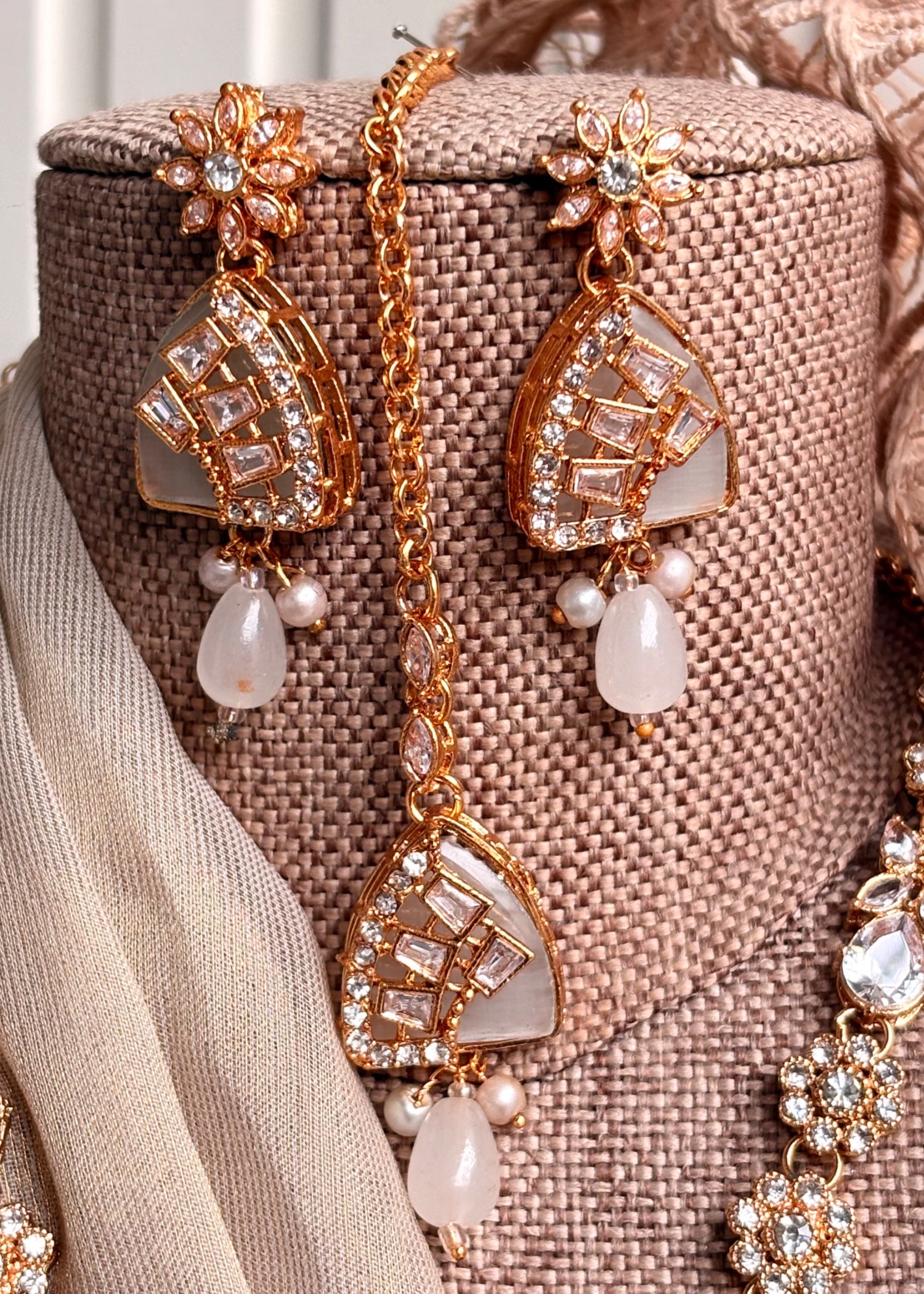 White Turkish Malaa Bridal Jewellery Set Online in UK USA Canada