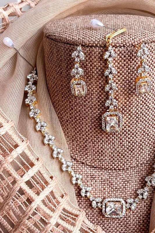 White Zircon Stone Necklace Set Online in Dubai UAE Abudhabi Ajman Sharjah