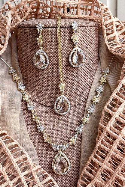 White Zircon Stone Work Necklace Set Online in Dubai UAE Abudhabi Ajman Sharjah