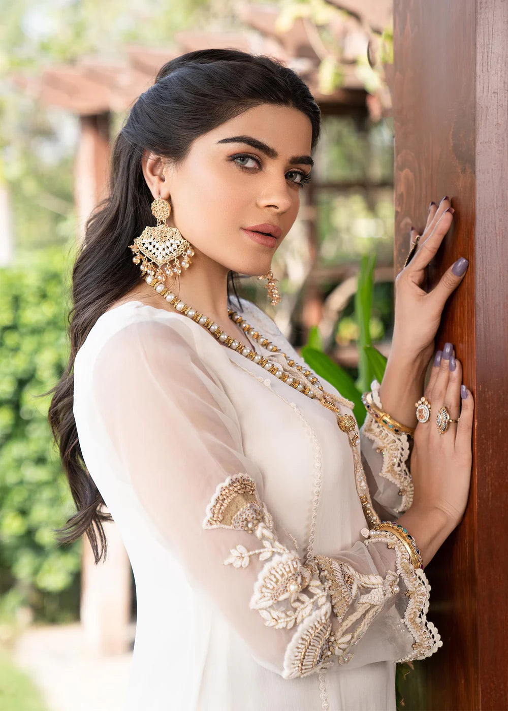 White Hand Embroidered Chiffon Anarkali