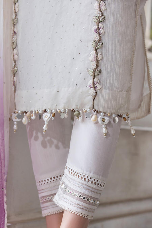 Hand Embroidered White Pure Organza Suit