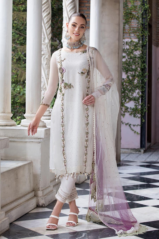 Hand Embroidered White Pure Organza Suit