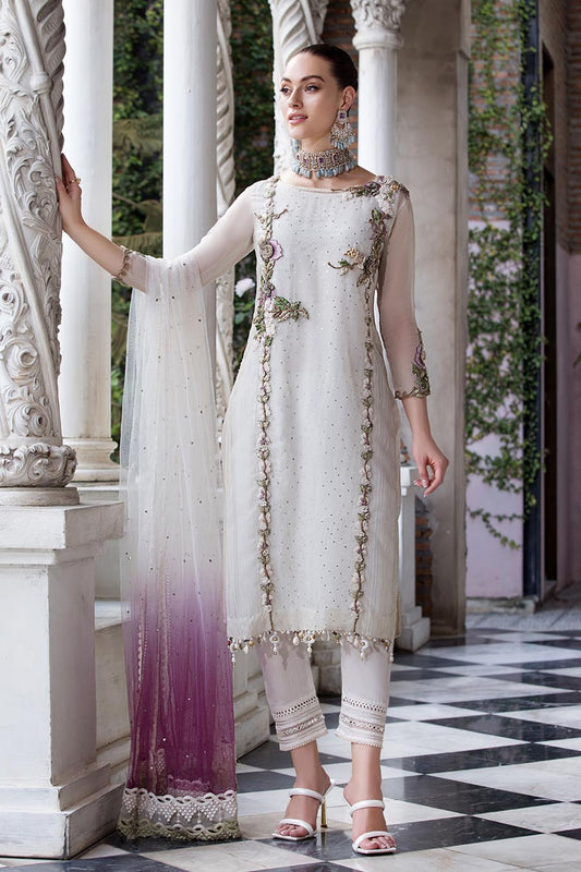 Hand Embroidered White Pure Organza Suit