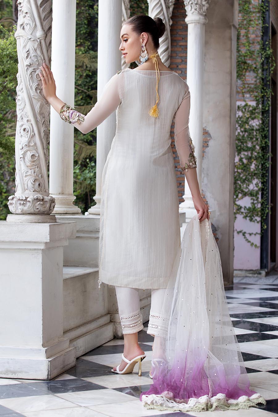 White Readymade Pure Chiffon Suit