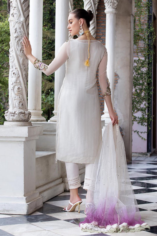 Hand Embroidered White Pure Organza Suit