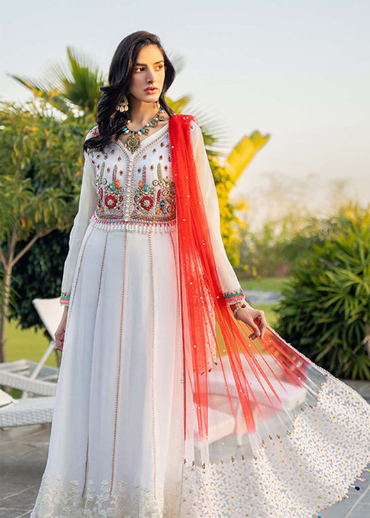 White Handmade Chiffon Anarkali
