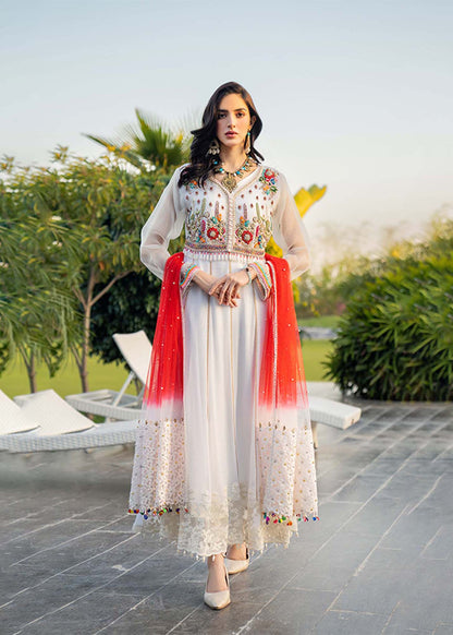 white dress with red dupatta Magnolia White