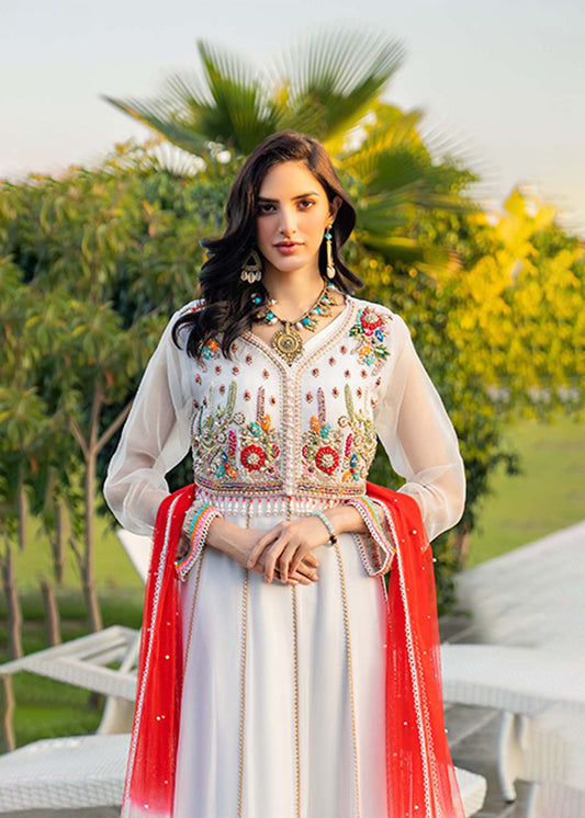 White Handmade Chiffon Anarkali
