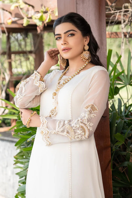 White Hand Embroidered Chiffon Anarkali