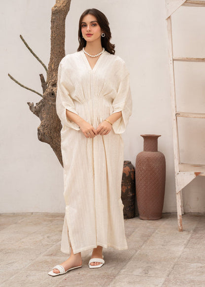 White Sequins Embroidered Kaftan