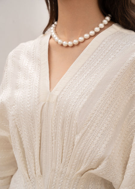 White Sequins Embroidered Kaftan