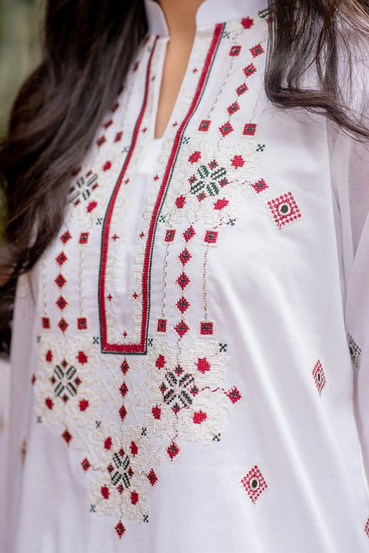 White Embroidered Kurta with Pants