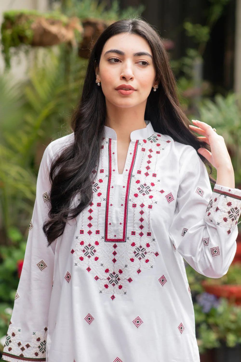 White Embroidered Kurta with Pants