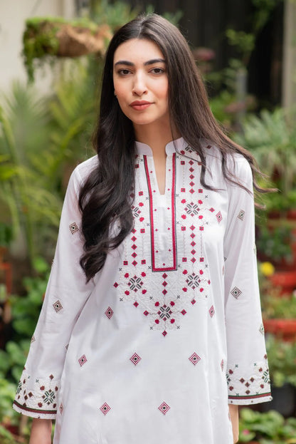 White Embroidered Kurta with Pants