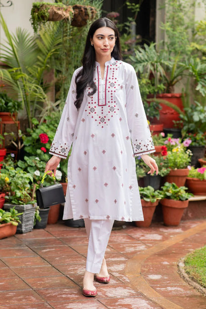 White Embroidered Kurta with Pants