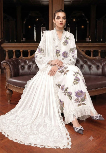 White Silk Suit Cutdana Work