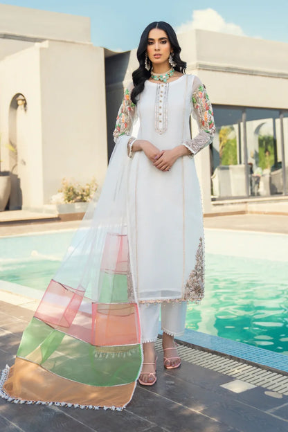 White Readymade Hand Embroidered Suit