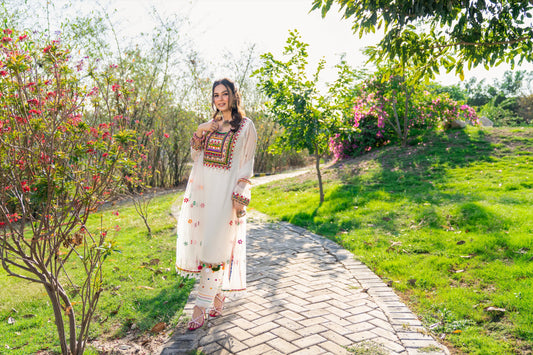 White Handmade Chiffon Suit