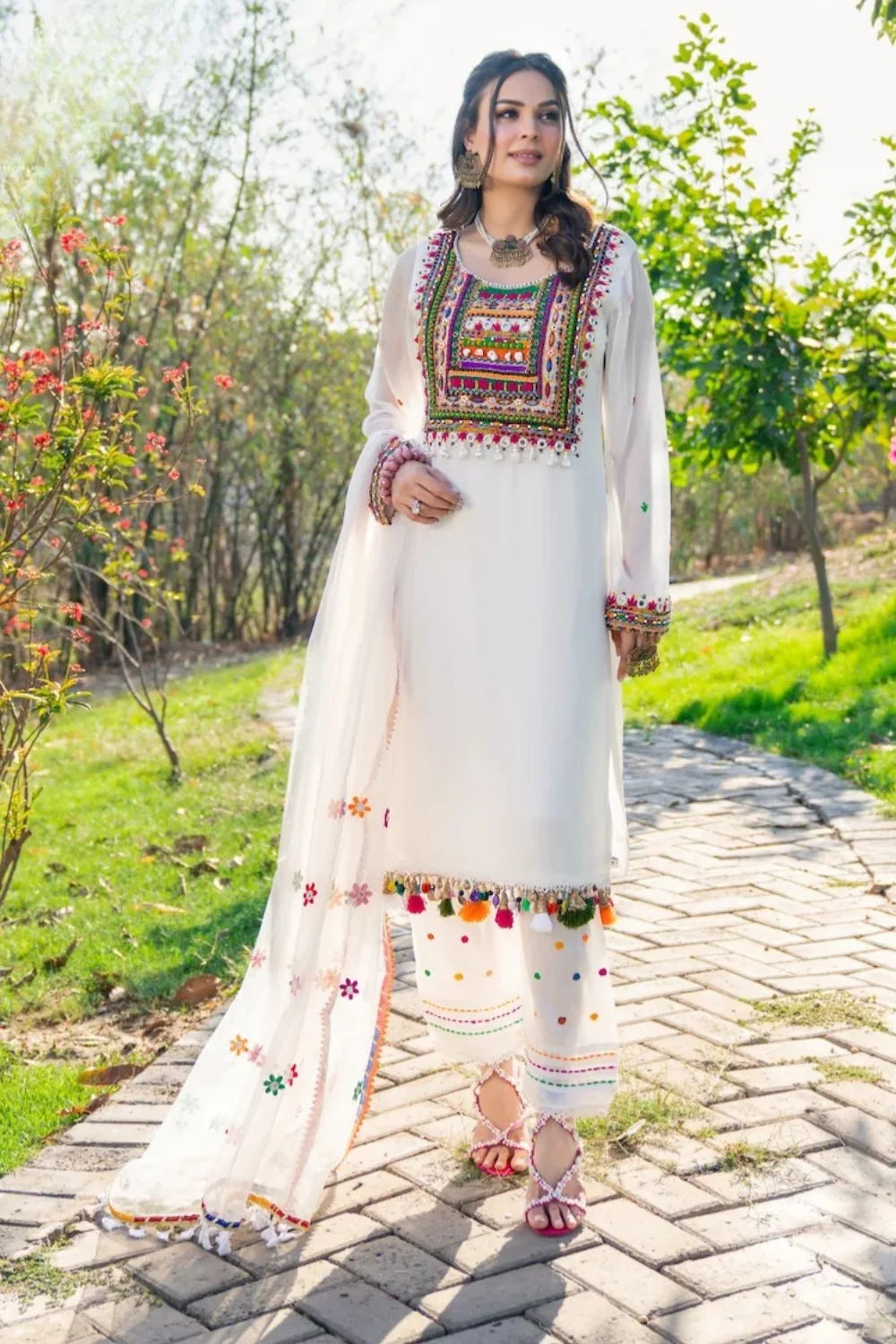 White Handmade Chiffon Suit