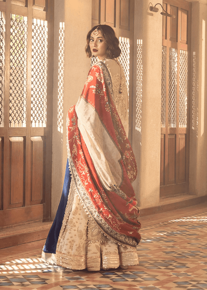 White Handmade Suit with Contrast Dupatta