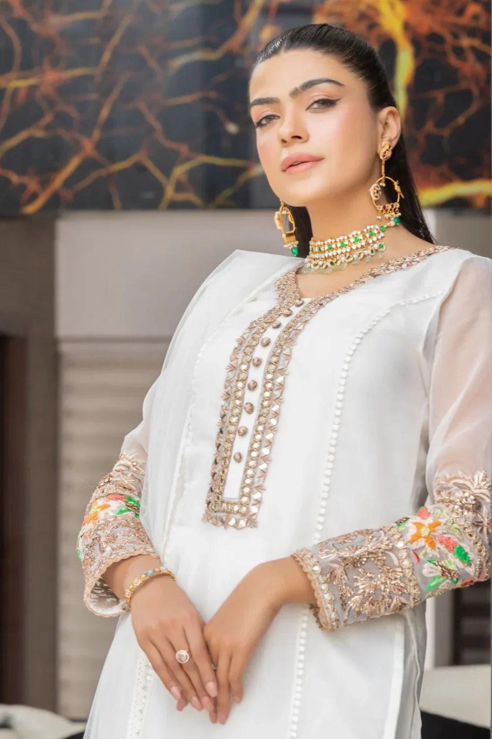 White Handmade Pure Organza Suit