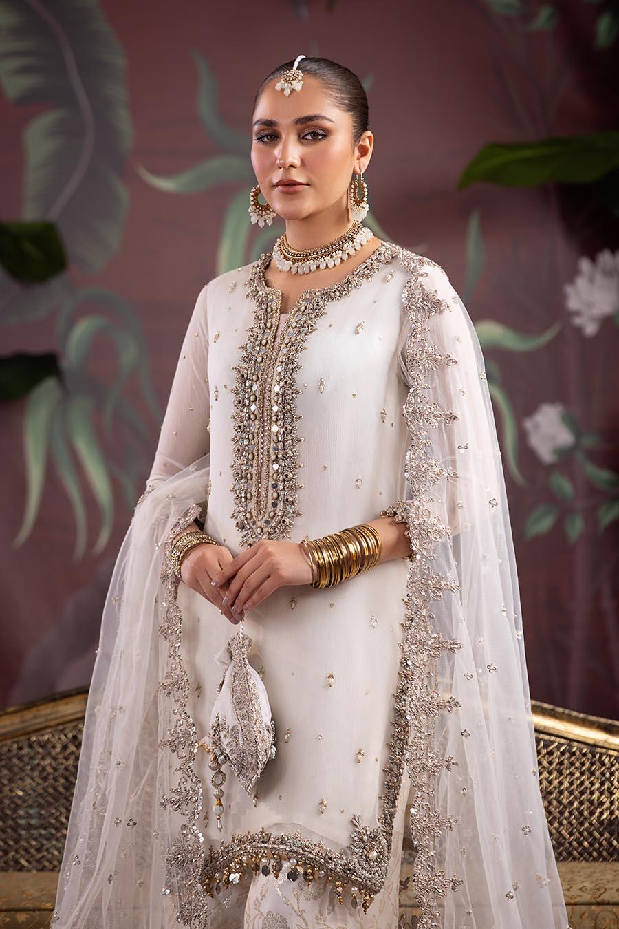 Readymade White Pure Crinkle Chiffon Gharara