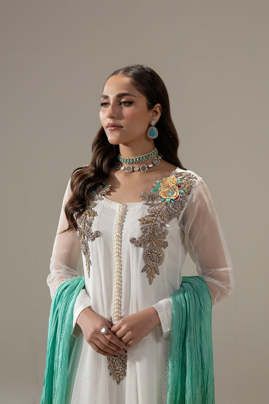 White Handmade Pure Chiffon Sharara