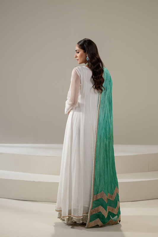 White Handmade Pure Chiffon Sharara