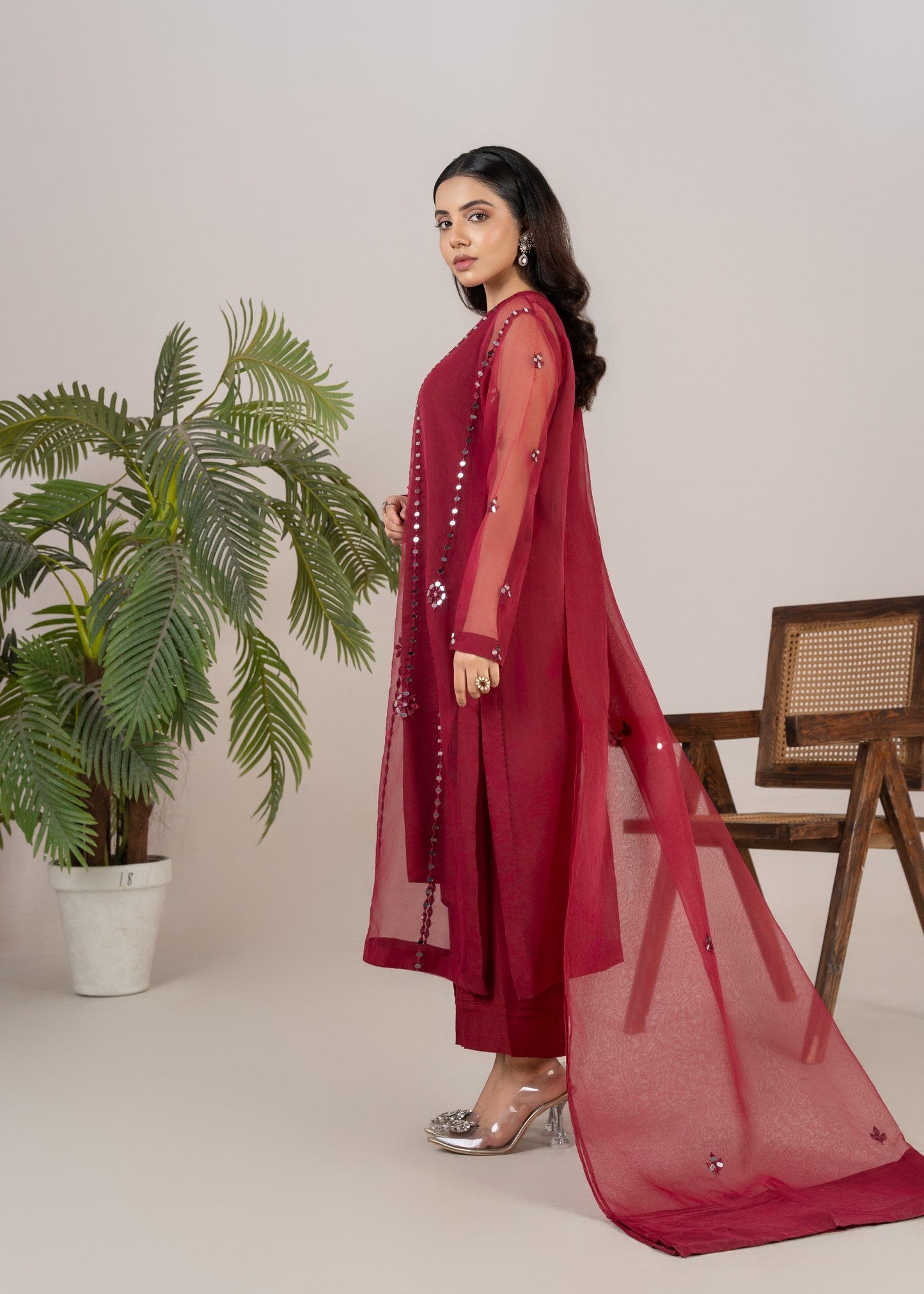 Wine Adda Work Organza Dupatta Set Online in Sri Lanka India Australia