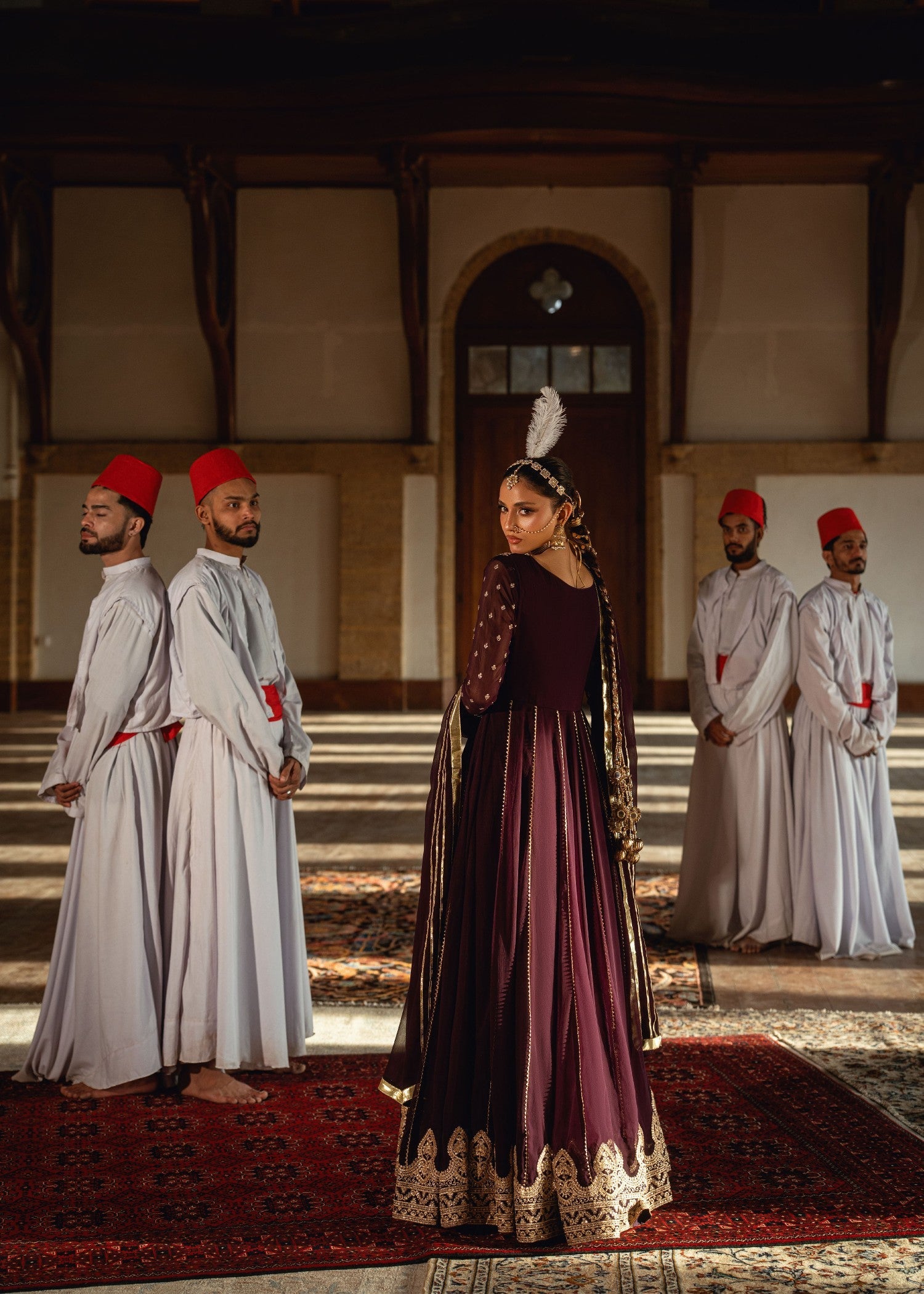 Wine Embroidered Chiffon Festive Wear Kurta Online in Dubai UAE Abudhabi Ajman Sharjah