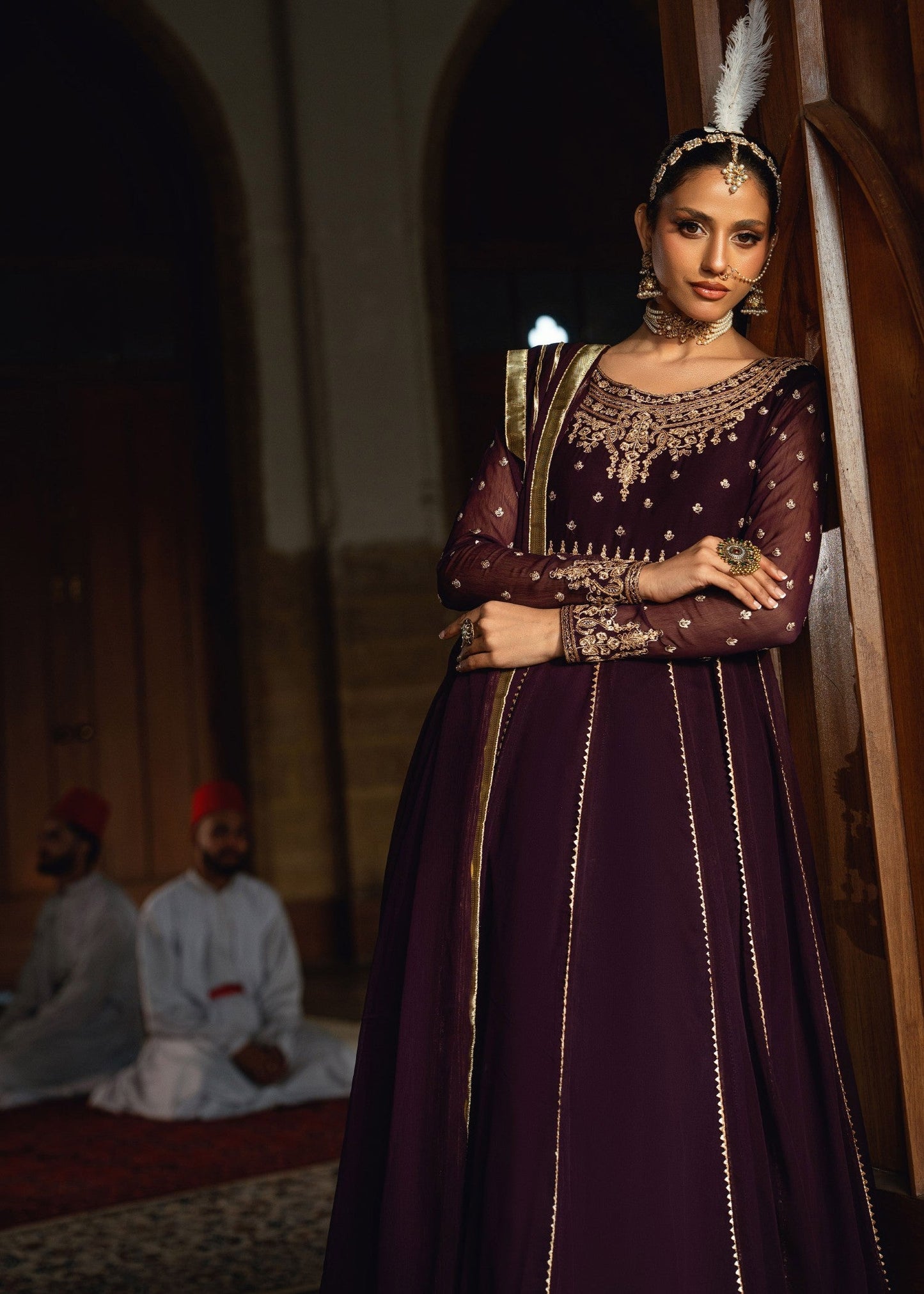 Wine Embroidered Chiffon Party Wear Suit Online in Sri Lanka India Australia