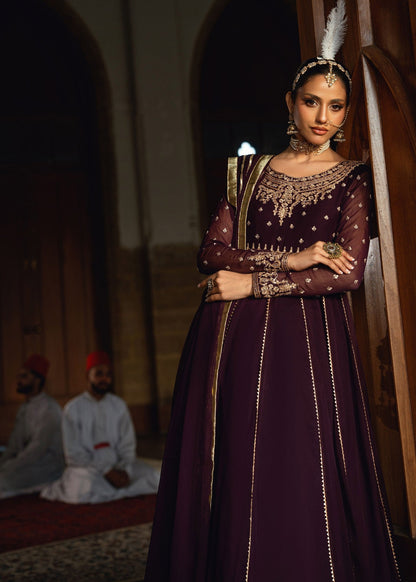 Wine Embroidered Chiffon Party Wear Suit Online in Sri Lanka India Australia