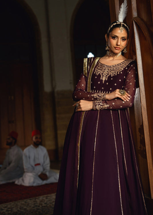Wine Embroidered Chiffon Party Wear Suit Online in Sri Lanka India Australia