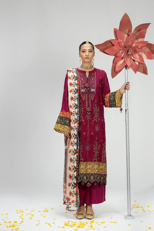 Wine Embroidered Silk Salwar Suit Online in Dubai UAE Abudhabi Ajman Sharjah