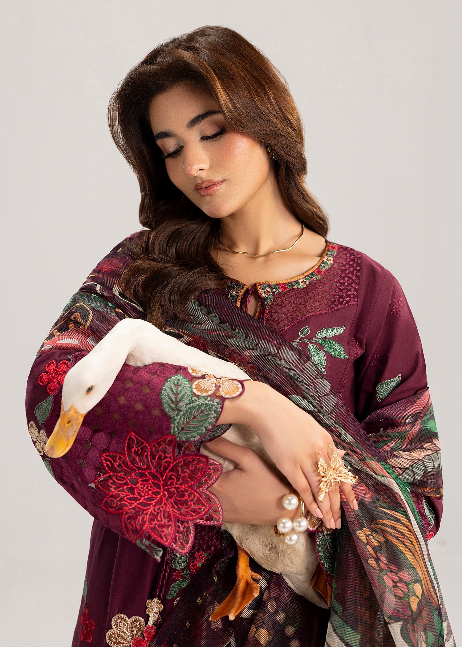 Wine Lawn Straight Kurta with Flared Trouser Online in Dubai UAE Abudhabi Ajman Sharjah