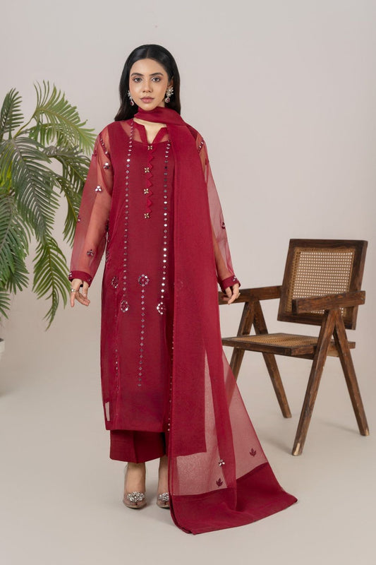 Wine Organza Adda Work Festive Suit Online in Dubai UAE Abudhabi Ajman Sharjah