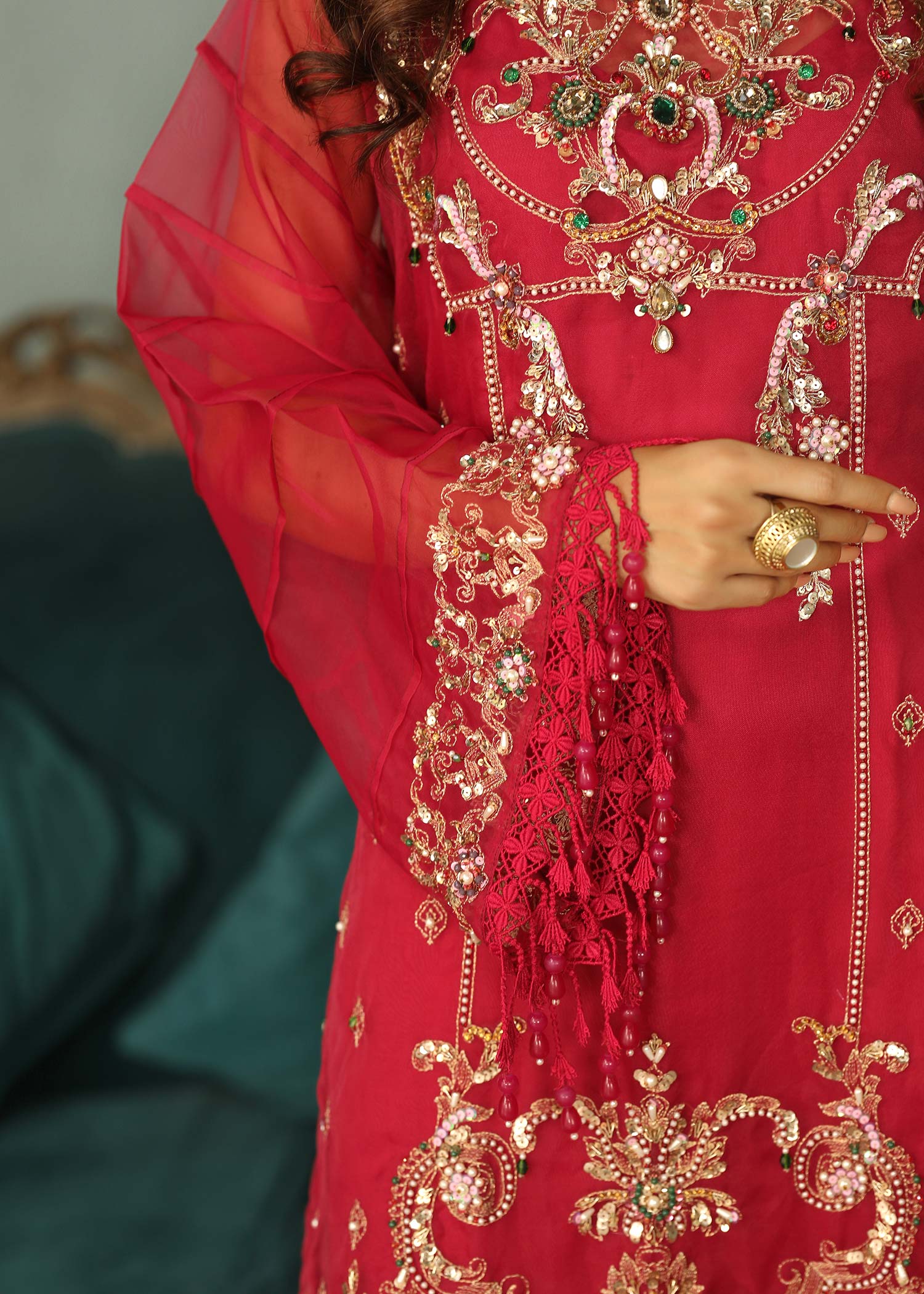 Wine Organza Tilla Work Pakistani Suit Online in Dubai UAE Abudhabi Ajman Sharjah