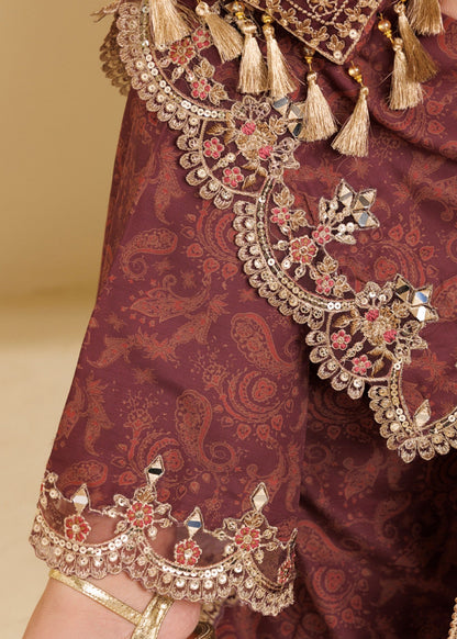 Wine Red Mirror Work Khaddar Pakistani Wedding Dresses Online in Dubai UAE Abudhabi Ajman Sharjah